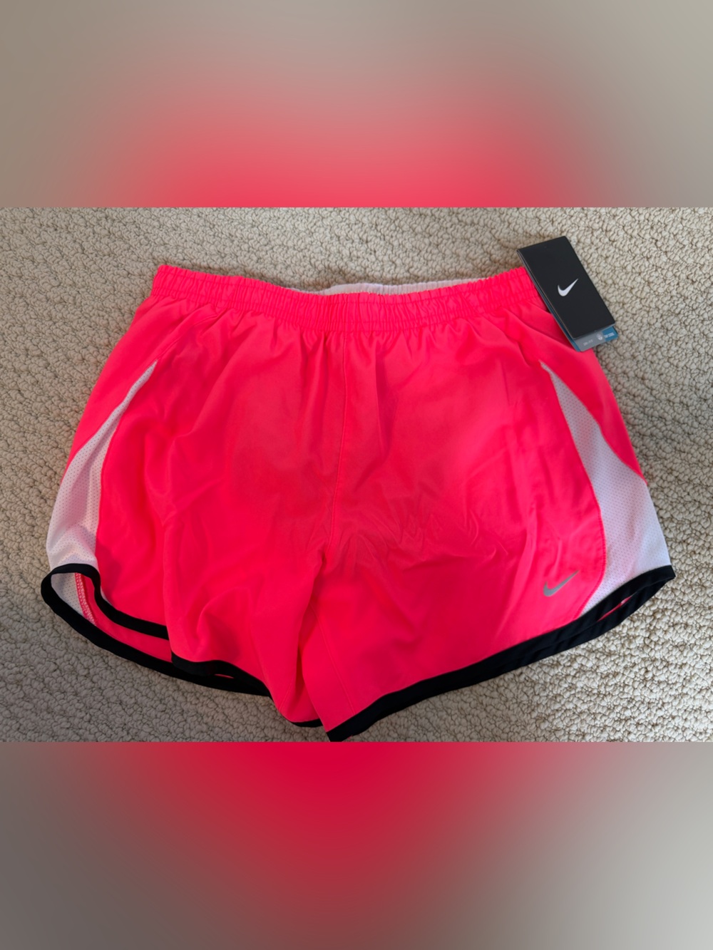 Girls Nike Neon Pink and White Shorts with Black Trim